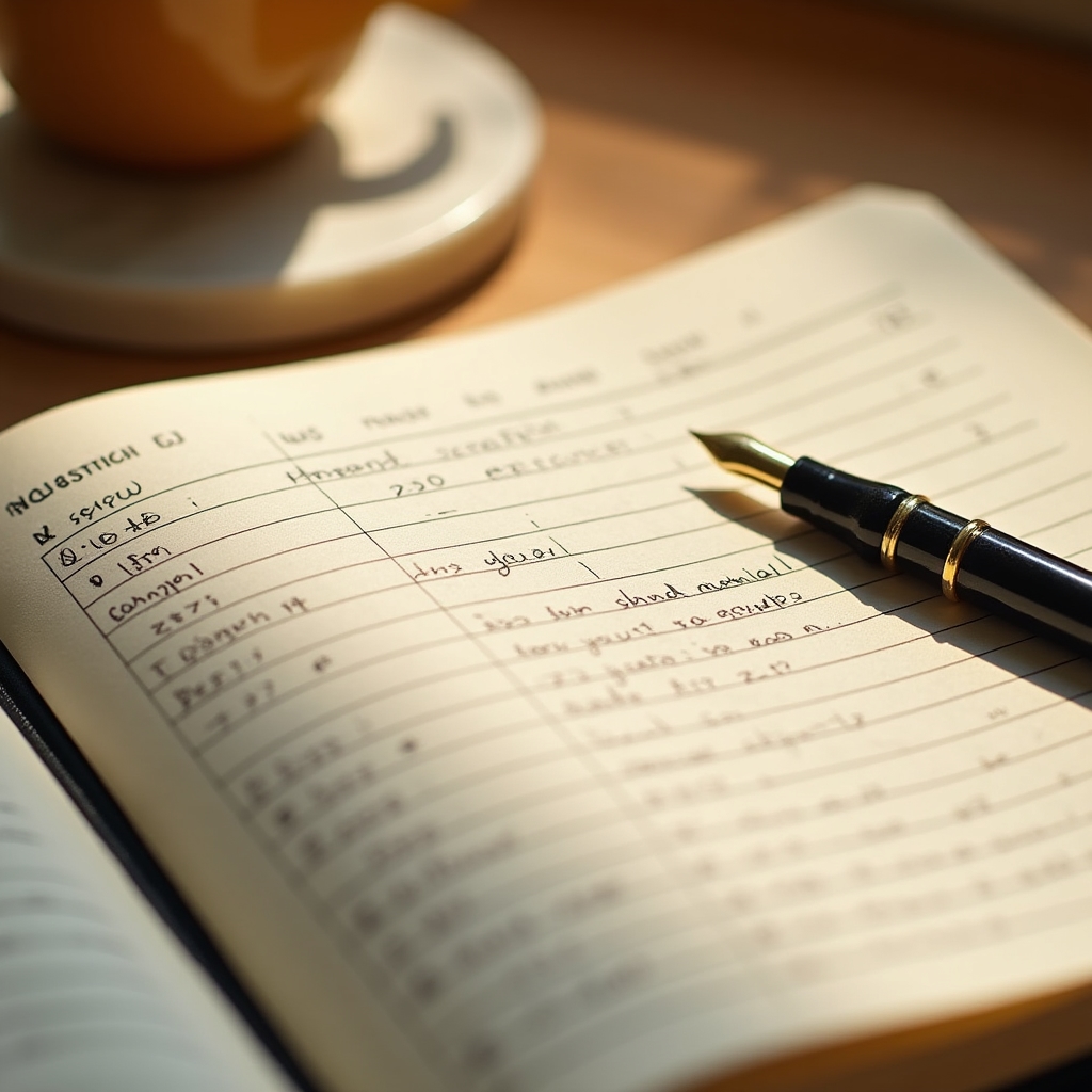 Aufgeschlagenes Haushaltsbuch mit handschriftlichen Einträgen zu Ausgaben