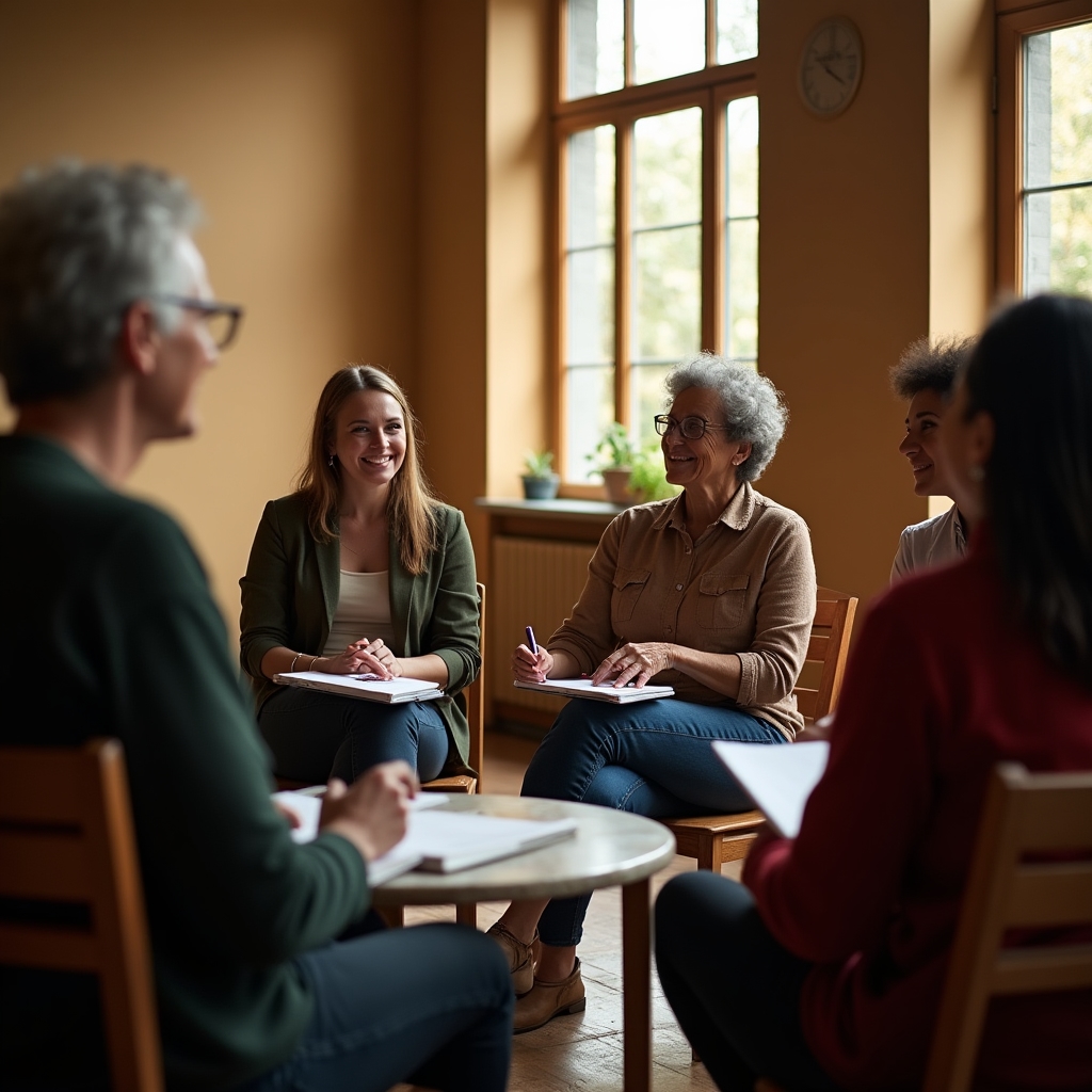 Kleine Gruppe von Lernenden bei einem Workshop rund um Haushaltsplanung